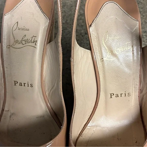 Gently Used Christian Louboutin Tan Peep-Toe Slingback Heel sz 36 box dusters - Picture 3 of 10